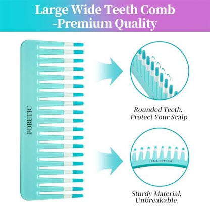 Foretic 2-Pack Wide-Tooth Anti-Static Comb Set – 6.1-Inch Handle-Free Design for Curly, Wet & Dry Hair, Portable Travel Detangling Comb (Purple + Blue)
