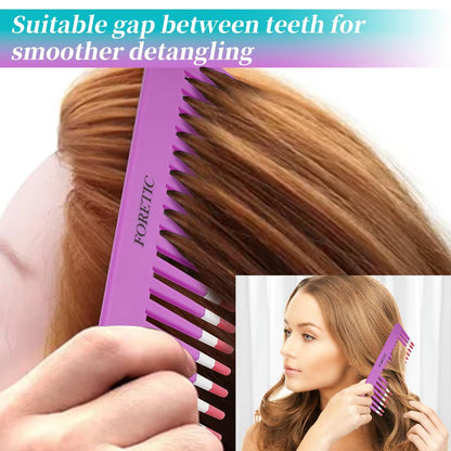 Foretic 2-Pack Wide-Tooth Anti-Static Comb Set – 6.1-Inch Handle-Free Design for Curly, Wet & Dry Hair, Portable Travel Detangling Comb (Purple + Blue)