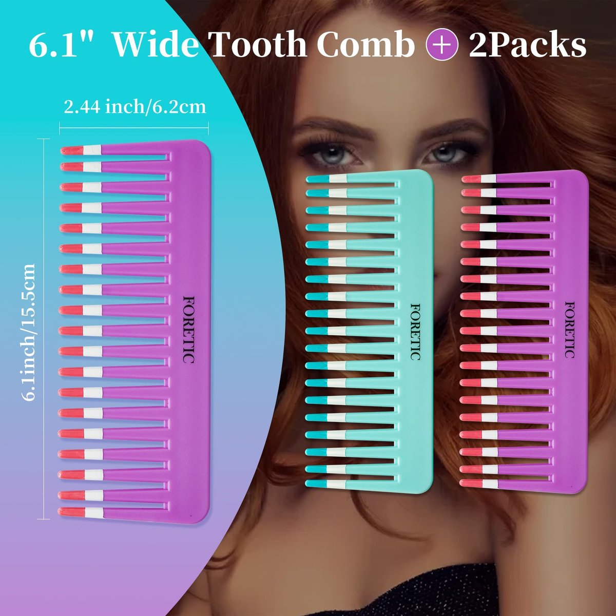 Foretic 2-Pack Wide-Tooth Anti-Static Comb Set – 6.1-Inch Handle-Free Design for Curly, Wet & Dry Hair, Portable Travel Detangling Comb (Purple + Blue) - görsel 5