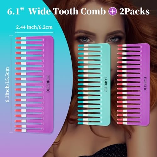 Foretic 2-Pack Wide-Tooth Anti-Static Comb Set – 6.1-Inch Handle-Free Design for Curly, Wet & Dry Hair, Portable Travel Detangling Comb (Purple + Blue) - görsel 6