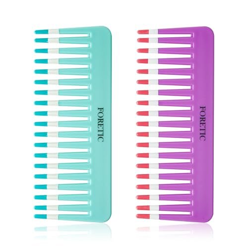 Foretic 2-Pack Wide-Tooth Anti-Static Comb Set – 6.1-Inch Handle-Free Design for Curly, Wet & Dry Hair, Portable Travel Detangling Comb (Purple + Blue) - görsel 2