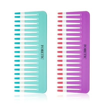 Foretic 2-Pack Wide-Tooth Anti-Static Comb Set – 6.1-Inch Handle-Free Design for Curly, Wet & Dry Hair, Portable Travel Detangling Comb (Purple + Blue)