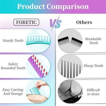 Foretic 2-Pack Wide-Tooth Anti-Static Comb Set – 6.1-Inch Handle-Free Design for Curly, Wet & Dry Hair, Portable Travel Detangling Comb (Purple + Blue)