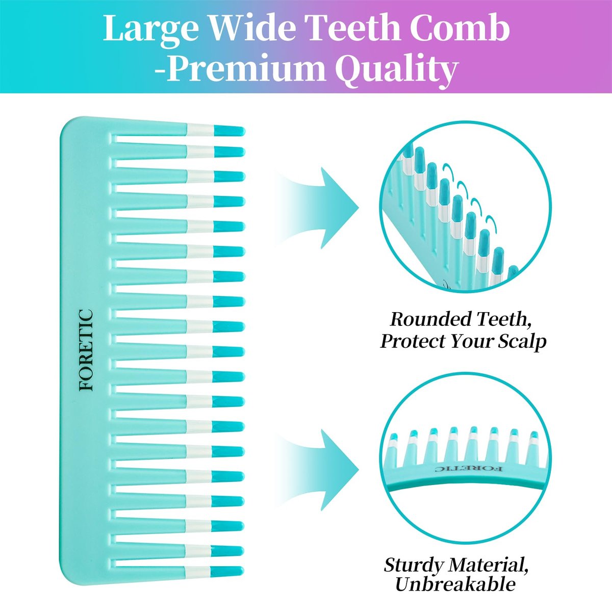 Foretic 2-Pack Wide-Tooth Anti-Static Comb Set – 6.1-Inch Handle-Free Design for Curly, Wet & Dry Hair, Portable Travel Detangling Comb (Purple + Blue) - görsel 3