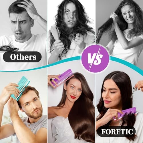 Foretic 2-Pack Wide-Tooth Anti-Static Comb Set – 6.1-Inch Handle-Free Design for Curly, Wet & Dry Hair, Portable Travel Detangling Comb (Purple + Blue) - görsel 10