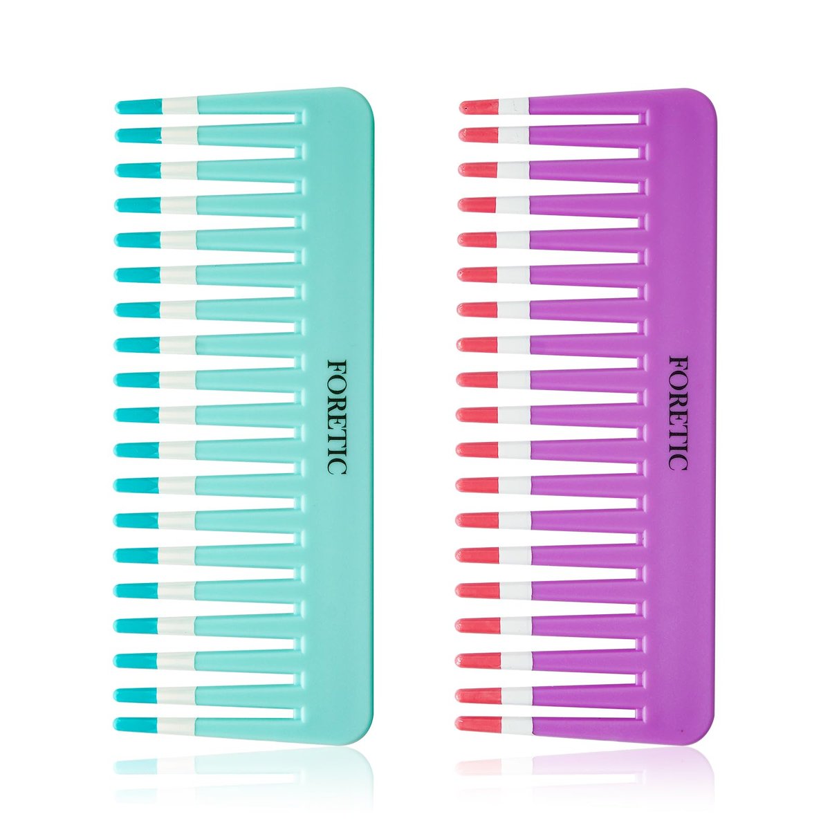 Foretic 2-Pack Wide-Tooth Anti-Static Comb Set – 6.1-Inch Handle-Free Design for Curly, Wet & Dry Hair, Portable Travel Detangling Comb (Purple + Blue) - görsel 1
