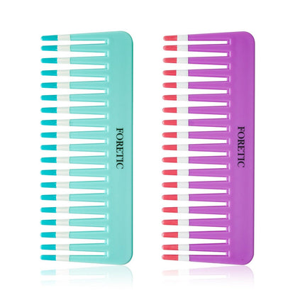 Foretic 2-Pack Wide-Tooth Anti-Static Comb Set – 6.1-Inch Handle-Free Design for Curly, Wet & Dry Hair, Portable Travel Detangling Comb (Purple + Blue)