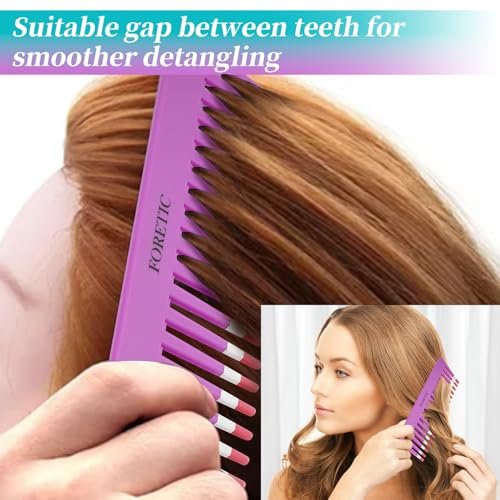 Foretic 2-Pack Wide-Tooth Anti-Static Comb Set – 6.1-Inch Handle-Free Design for Curly, Wet & Dry Hair, Portable Travel Detangling Comb (Purple + Blue) - görsel 14
