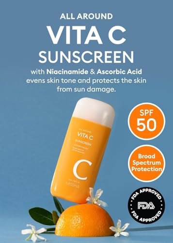 MISSHA All Around Vita C Sunscreen SPF 50 - Korean Sunscreen for Face with Vitamin C, Lightweight, Non-Sticky, Sebum Control (2.36 Fl Oz) Avelisse