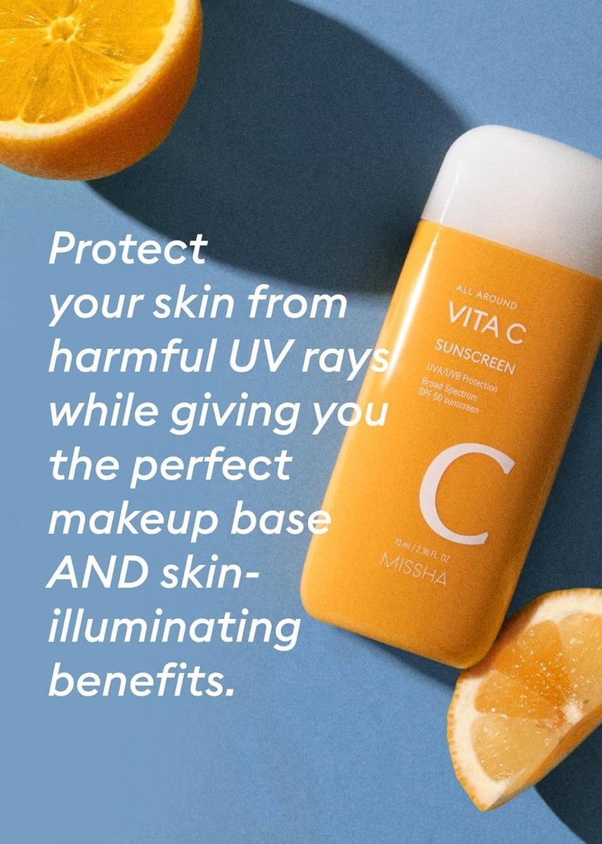 MISSHA All Around Vita C Sunscreen SPF 50 - Korean Sunscreen for Face with Vitamin C, Lightweight, Non-Sticky, Sebum Control (2.36 Fl Oz) Avelisse