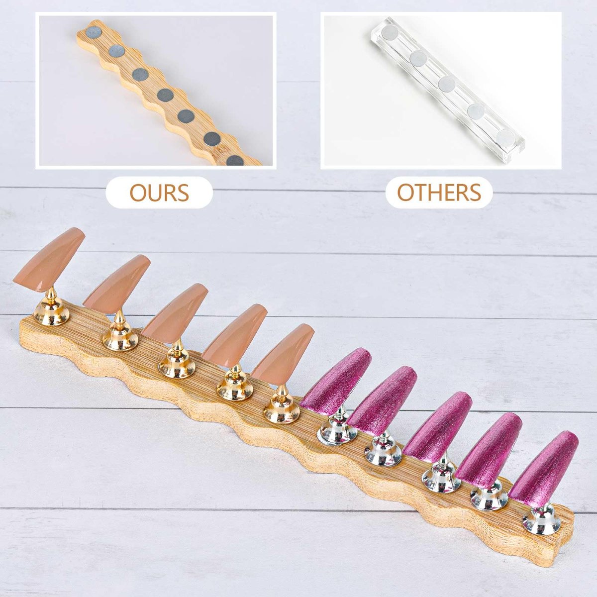 Tbestmax 2 Sets Nail Holder Stand for Press on Nails Display - Wooden Wave Shape Nails Holder (Wave 10, 2 Sets) Avelisse