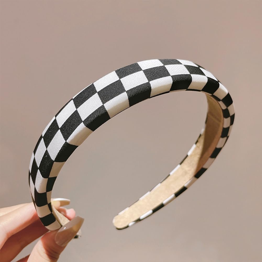 Capiant 2-Pack Checkerboard Headbands - Black and White Checkered Padded Headband, Sponge Puffy Headband for Women, Christmas Party Hair Accessories - görsel 11