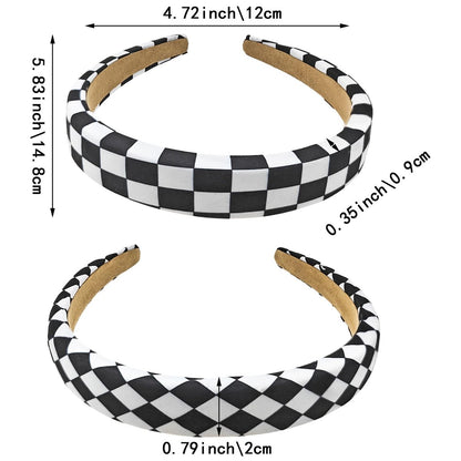 Capiant 2-Pack Checkerboard Headbands - Black and White Checkered Padded Headband, Sponge Puffy Headband for Women, Christmas Party Hair Accessories