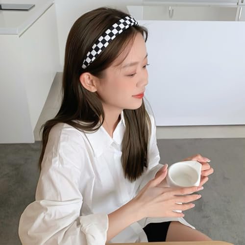 Capiant 2-Pack Checkerboard Headbands - Black and White Checkered Padded Headband, Sponge Puffy Headband for Women, Christmas Party Hair Accessories - görsel 6