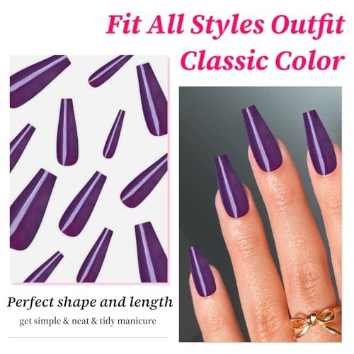 Lifextol 120PC Purple Coffin Press on Nails - Long Fake Nails with Glue & Adhesive Tabs, 12 Sizes Acrylic Nails Tips - görsel 4