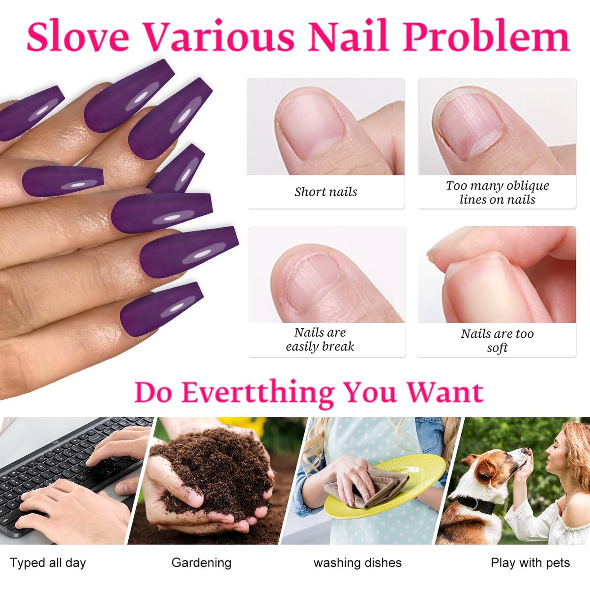 Lifextol 120PC Purple Coffin Press on Nails - Long Fake Nails with Glue & Adhesive Tabs, 12 Sizes Acrylic Nails Tips - görsel 7
