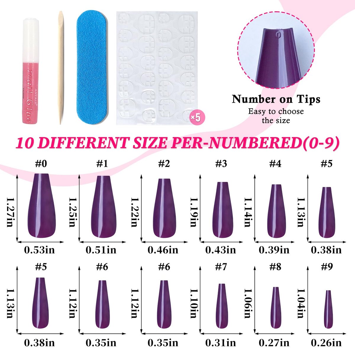 Lifextol 120PC Purple Coffin Press on Nails - Long Fake Nails with Glue & Adhesive Tabs, 12 Sizes Acrylic Nails Tips - görsel 11