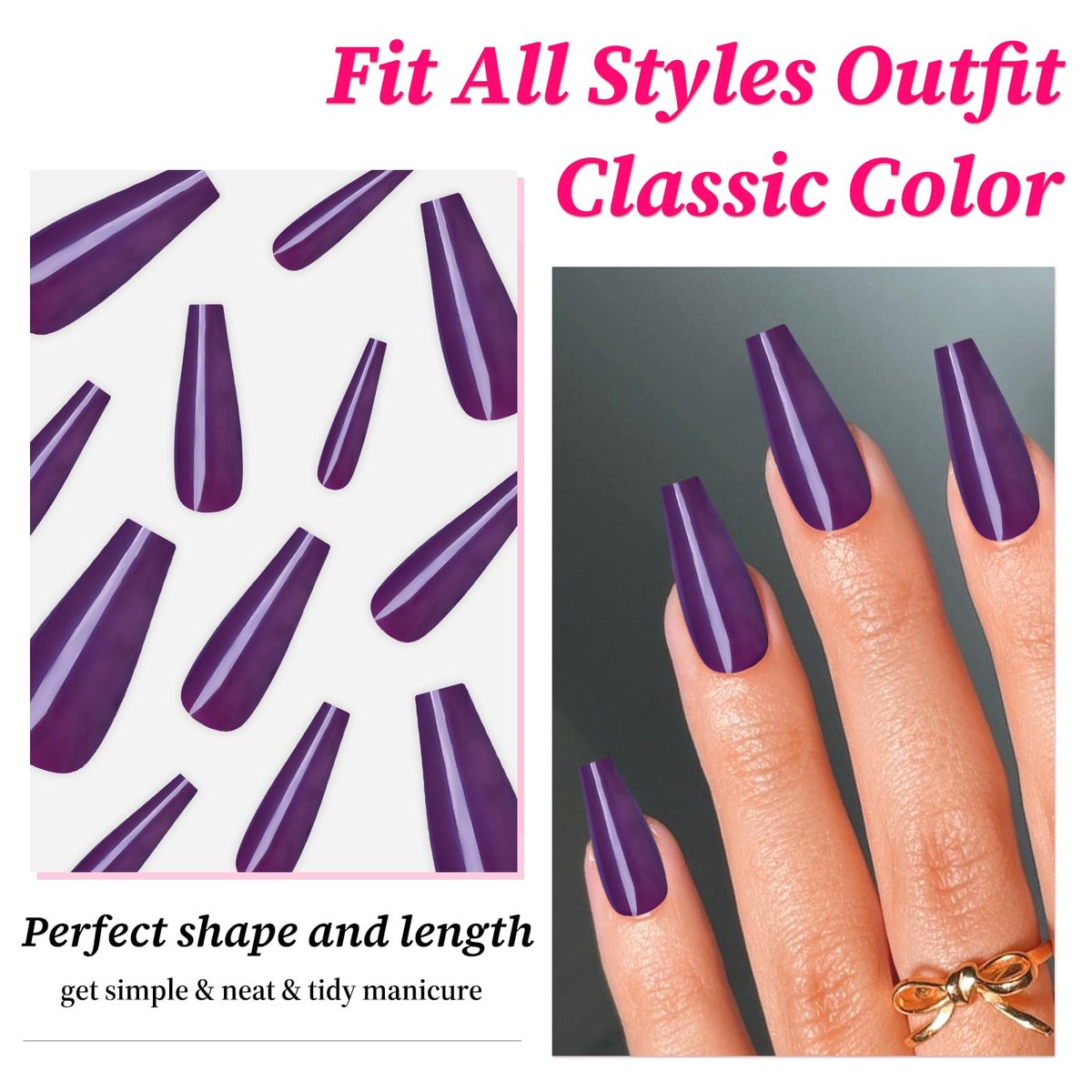 Lifextol 120PC Purple Coffin Press on Nails - Long Fake Nails with Glue & Adhesive Tabs, 12 Sizes Acrylic Nails Tips - görsel 3