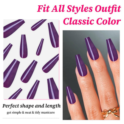 Lifextol 120PC Purple Coffin Press on Nails - Long Fake Nails with Glue & Adhesive Tabs, 12 Sizes Acrylic Nails Tips