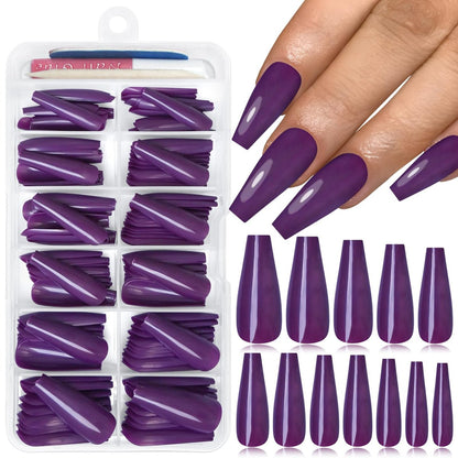Lifextol 120PC Purple Coffin Press on Nails - Long Fake Nails with Glue & Adhesive Tabs, 12 Sizes Acrylic Nails Tips
