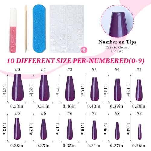 Lifextol 120PC Purple Coffin Press on Nails - Long Fake Nails with Glue & Adhesive Tabs, 12 Sizes Acrylic Nails Tips - görsel 12