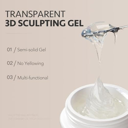 GAOY 3D Sculpting Gel for Nail Art - Semi-Solid Modeling Gel, No Wipe, Clear - for Chrome Powder, Rhinestones & Painting
