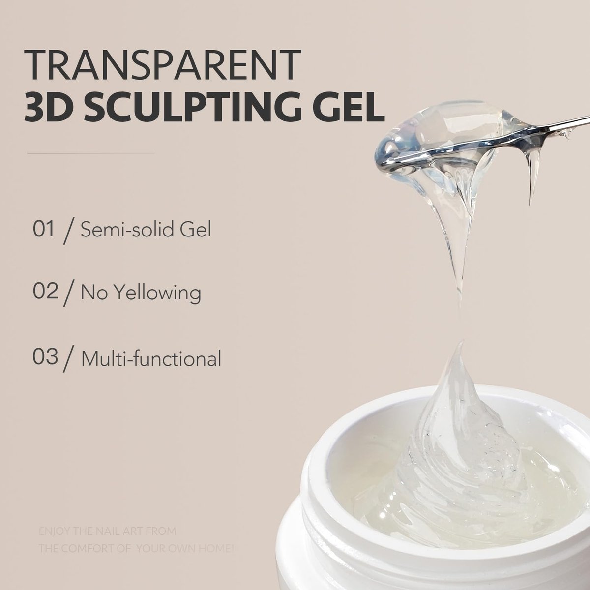GAOY 3D Sculpting Gel for Nail Art - Semi-Solid Modeling Gel, No Wipe, Clear - for Chrome Powder, Rhinestones & Painting - görsel 5
