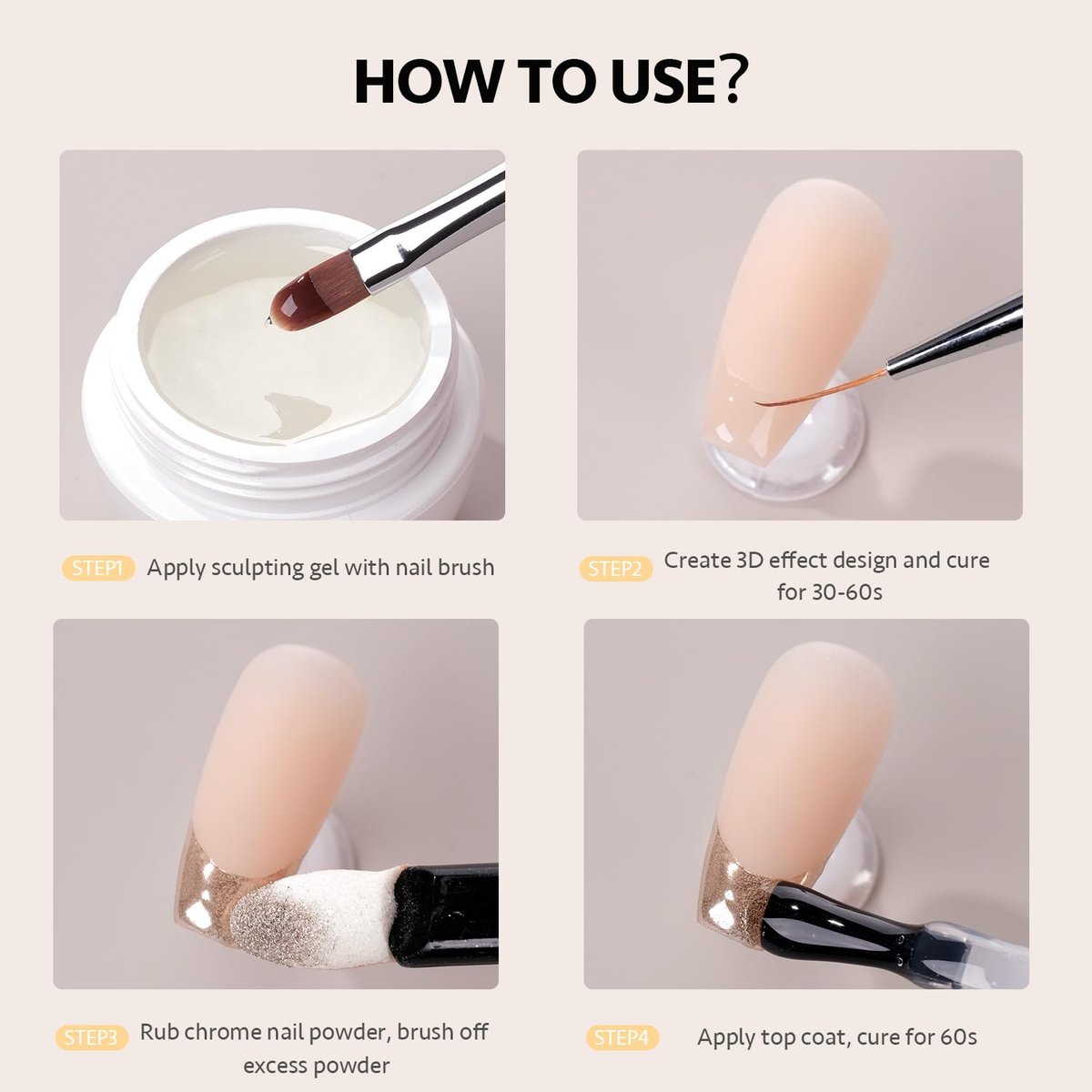 GAOY 3D Sculpting Gel for Nail Art - Semi-Solid Modeling Gel, No Wipe, Clear - for Chrome Powder, Rhinestones & Painting - görsel 11