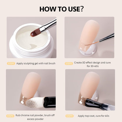 GAOY 3D Sculpting Gel for Nail Art - Semi-Solid Modeling Gel, No Wipe, Clear - for Chrome Powder, Rhinestones & Painting