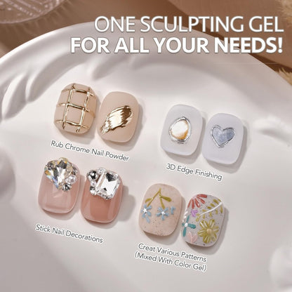 GAOY 3D Sculpting Gel for Nail Art - Semi-Solid Modeling Gel, No Wipe, Clear - for Chrome Powder, Rhinestones & Painting