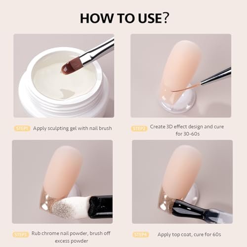 GAOY 3D Sculpting Gel for Nail Art - Semi-Solid Modeling Gel, No Wipe, Clear - for Chrome Powder, Rhinestones & Painting - görsel 12