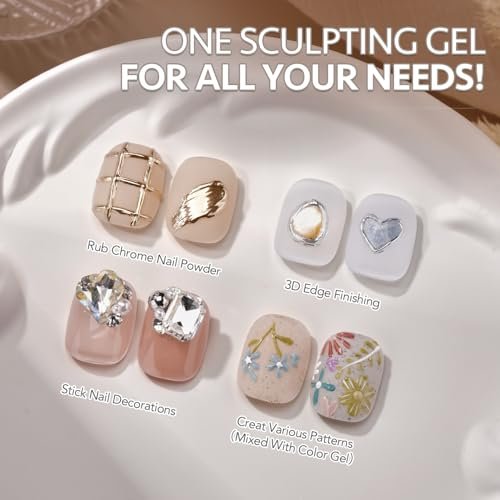 GAOY 3D Sculpting Gel for Nail Art - Semi-Solid Modeling Gel, No Wipe, Clear - for Chrome Powder, Rhinestones & Painting - görsel 4