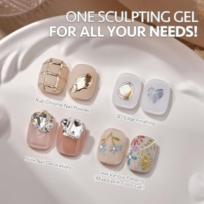 GAOY 3D Sculpting Gel for Nail Art - Semi-Solid Modeling Gel, No Wipe, Clear - for Chrome Powder, Rhinestones & Painting
