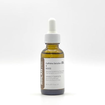 ROLANYIN Caffeine Solution 5% + EGCG Eye Serum – Puffiness Reduction, Dark Circle Treatment, Hydrating, Firming & Soothing Anti-Aging Eye Care (1 Fl Oz)