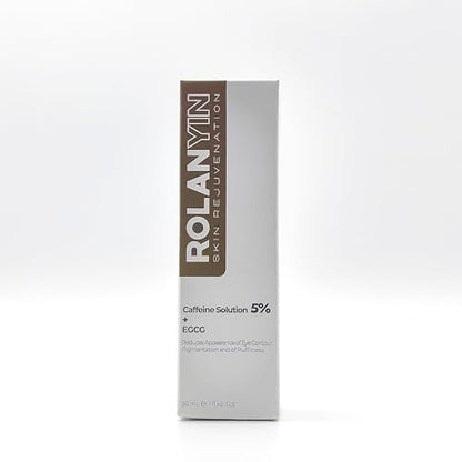 ROLANYIN Caffeine Solution 5% + EGCG Eye Serum – Puffiness Reduction, Dark Circle Treatment, Hydrating, Firming & Soothing Anti-Aging Eye Care (1 Fl Oz)