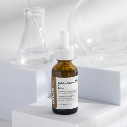 ROLANYIN Caffeine Solution 5% + EGCG Eye Serum – Puffiness Reduction, Dark Circle Treatment, Hydrating, Firming & Soothing Anti-Aging Eye Care (1 Fl Oz)