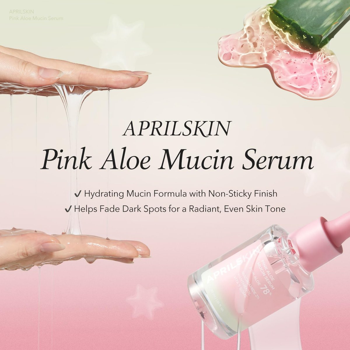 APRILSKIN Pink Aloe Mucin Serum - Hydrating 78% Jeju Aloe Formula, 1.01 fl.oz (30ml) for Glass Glow Skin Avelisse