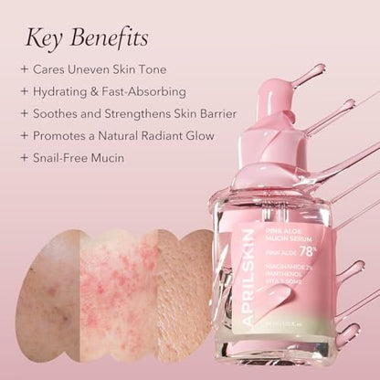 APRILSKIN Pink Aloe Mucin Serum - Hydrating 78% Jeju Aloe Formula, 1.01 fl.oz (30ml) for Glass Glow Skin Avelisse