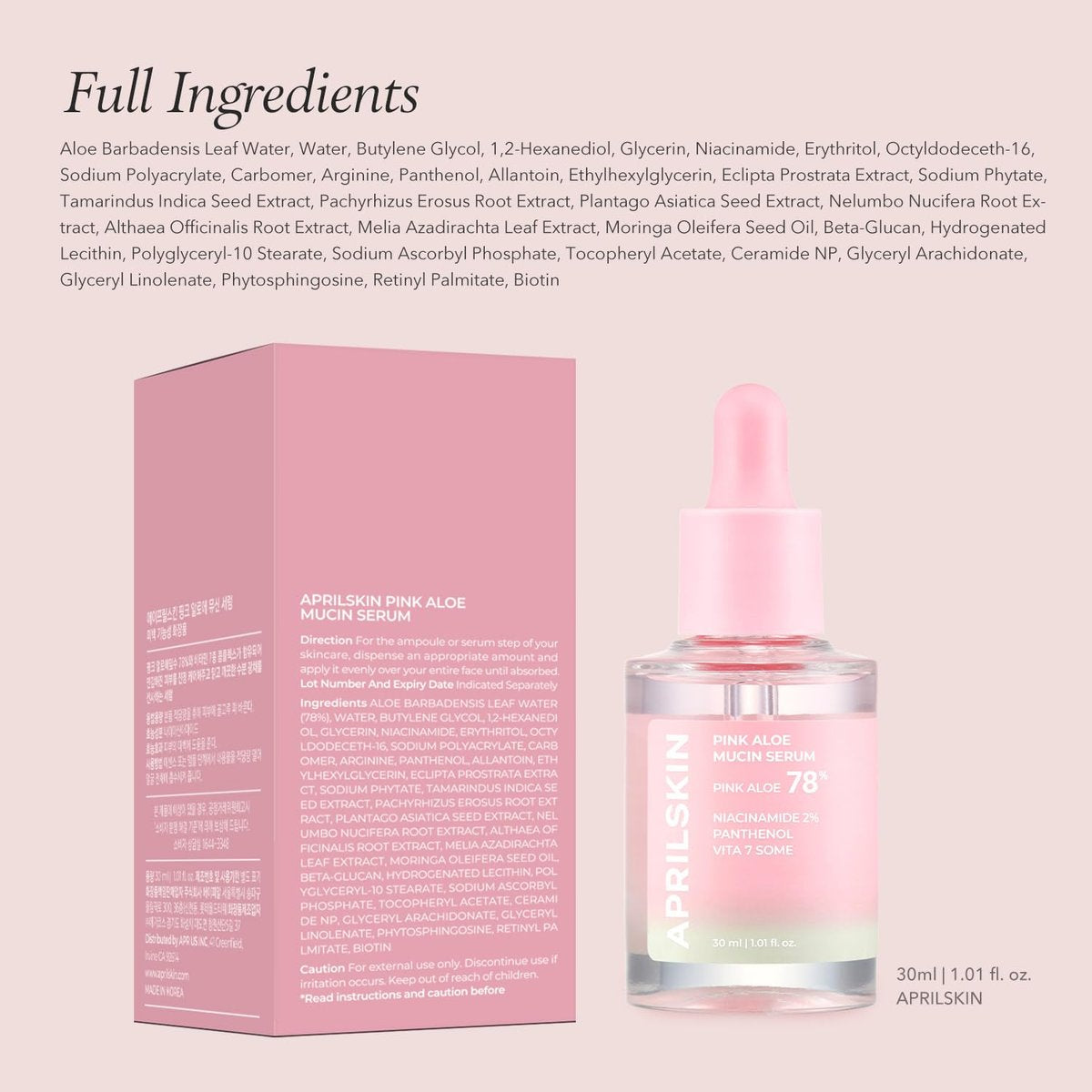 APRILSKIN Pink Aloe Mucin Serum - Hydrating 78% Jeju Aloe Formula, 1.01 fl.oz (30ml) for Glass Glow Skin Avelisse
