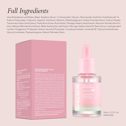 APRILSKIN Pink Aloe Mucin Serum - Hydrating 78% Jeju Aloe Formula, 1.01 fl.oz (30ml) for Glass Glow Skin Avelisse