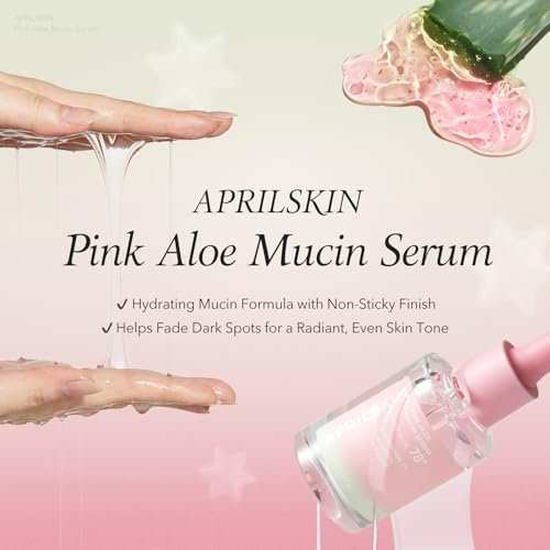 APRILSKIN Pink Aloe Mucin Serum - Hydrating 78% Jeju Aloe Formula, 1.01 fl.oz (30ml) for Glass Glow Skin Avelisse