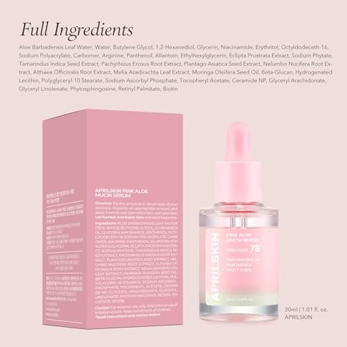APRILSKIN Pink Aloe Mucin Serum - Hydrating 78% Jeju Aloe Formula, 1.01 fl.oz (30ml) for Glass Glow Skin Avelisse