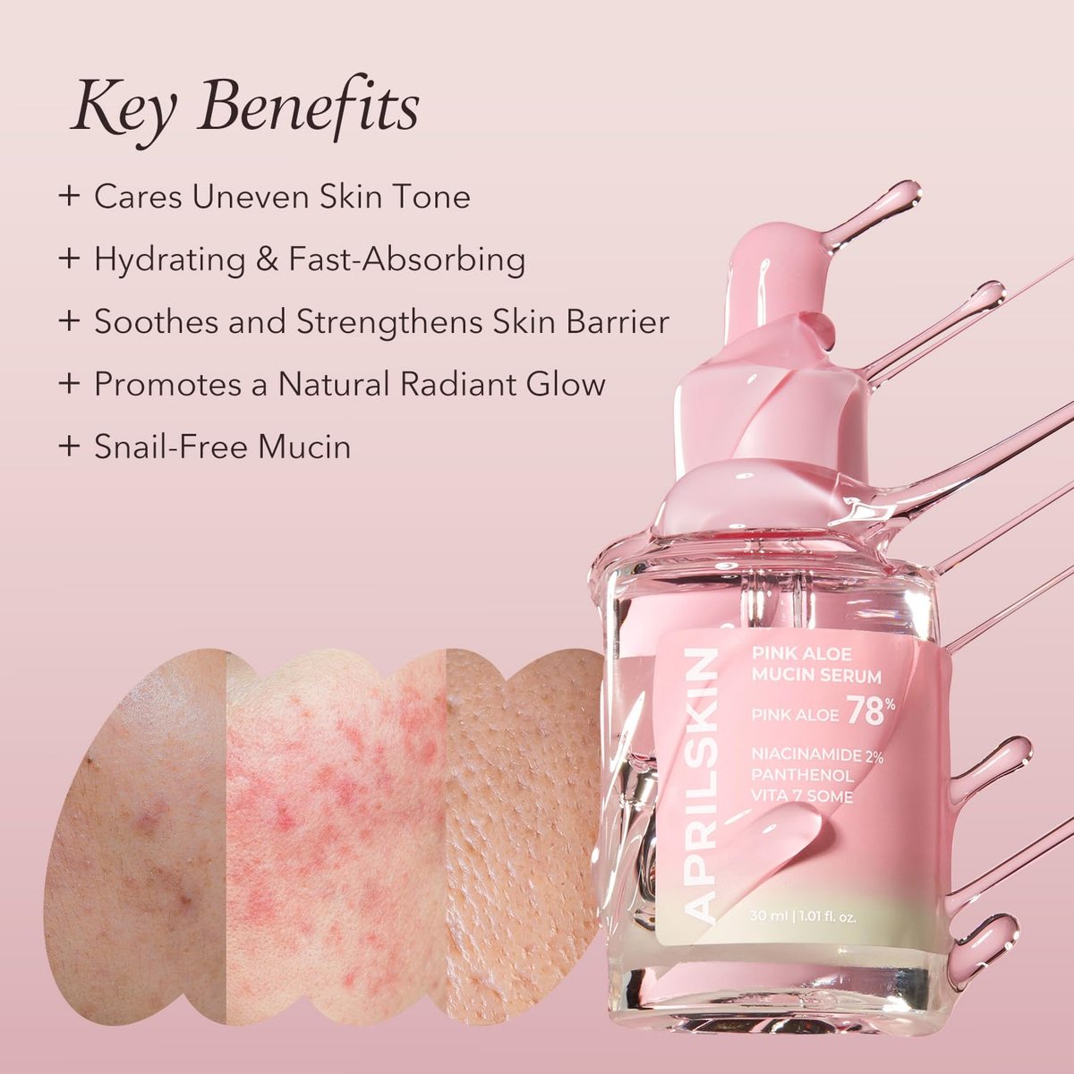 APRILSKIN Pink Aloe Mucin Serum - Hydrating 78% Jeju Aloe Formula, 1.01 fl.oz (30ml) for Glass Glow Skin Avelisse