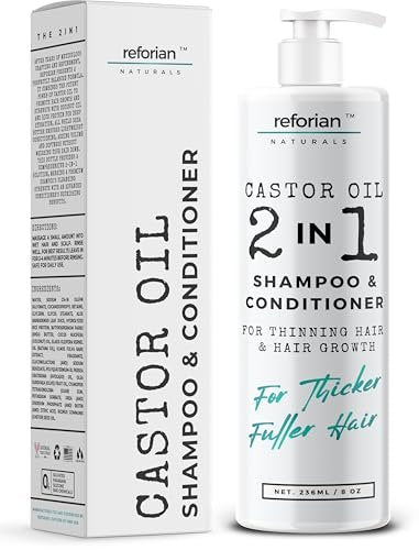 Reforian Castor Oil Shampoo and Conditioner for Hair Growth & Strength – 2 in 1 Set for Men & Women – Sulfate-Free Formula for Thinning, Dry or Color-Treated Hair, 8oz Avelisse