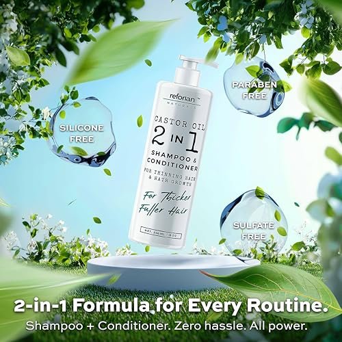 Reforian Castor Oil Shampoo and Conditioner for Hair Growth & Strength – 2 in 1 Set for Men & Women – Sulfate-Free Formula for Thinning, Dry or Color-Treated Hair, 8oz Avelisse