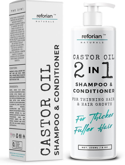 Reforian Castor Oil Shampoo and Conditioner for Hair Growth & Strength – 2 in 1 Set for Men & Women – Sulfate-Free Formula for Thinning, Dry or Color-Treated Hair, 8oz Avelisse