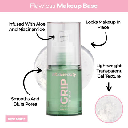 MCoBeauty Grip Primer - Grippy Hold Lightweight Makeup Primer with Aloe Vera, Niacinamide & Vitamin E - Hydrating Gel Base for Long-Lasting Makeup