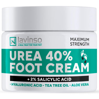 Lavinso Urea Cream 40 Percent for Feet – Maximum Strength Foot Cream for Calluses, Dry Cracked Heels & Rough Skin Repair for Men and Women