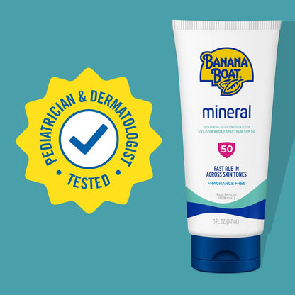 Banana Boat Mineral Sunscreen SPF 50 Lotion, 5 Fl Oz - Zinc Oxide Sunblock, Beach Essentials