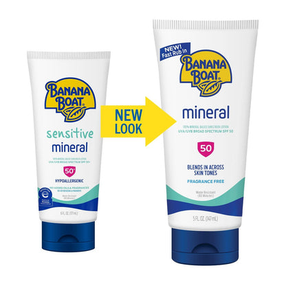 Banana Boat Mineral Sunscreen SPF 50 Lotion, 5 Fl Oz - Zinc Oxide Sunblock, Beach Essentials